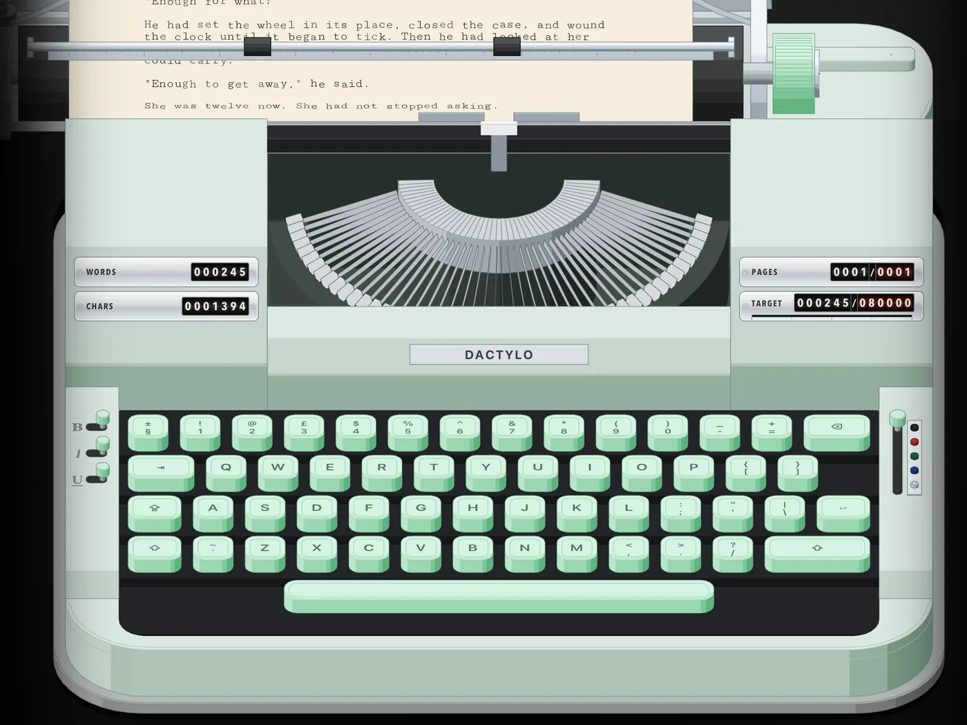 The word, character, page and target counters on the machine's covers